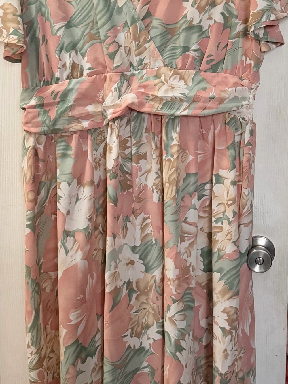 SHEIN Pink and Green Floral Wrap-Style Girls Dress